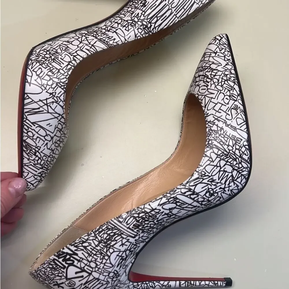Christian Louboutin Stiletto Pumps White Black Luxurious Texture Size EU 37 NWT